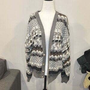 Vintage Grandpa Knit Patterned Cardigan Sweater